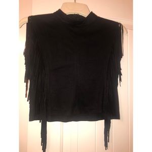 Suede sleeveless fringe top (GB)